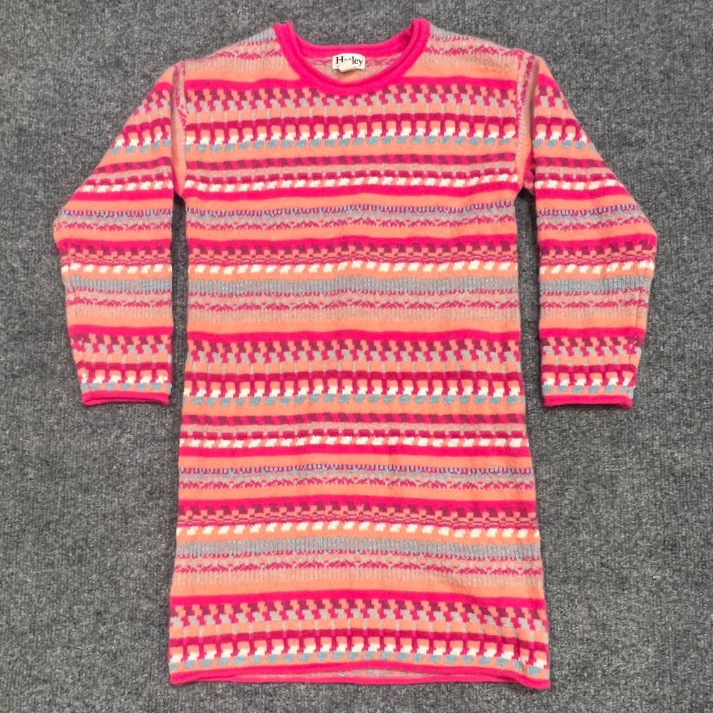 Hatley Sweater Dress Kids Size 6 Pink Orange Fair Isle Knit Long Sleeve Crewneck